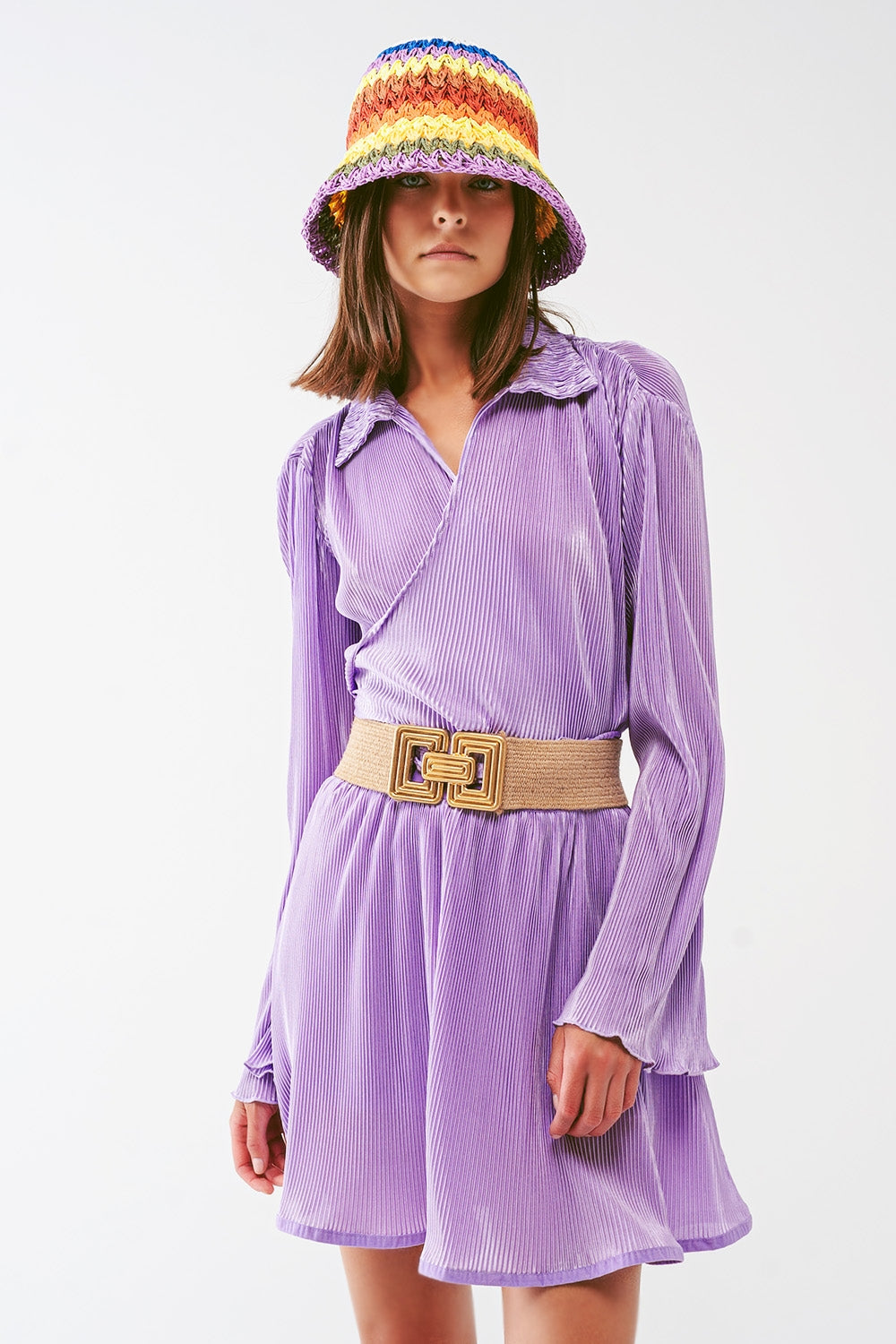 Pleated satin wrap top in lilac | Just Cool Beans — tops