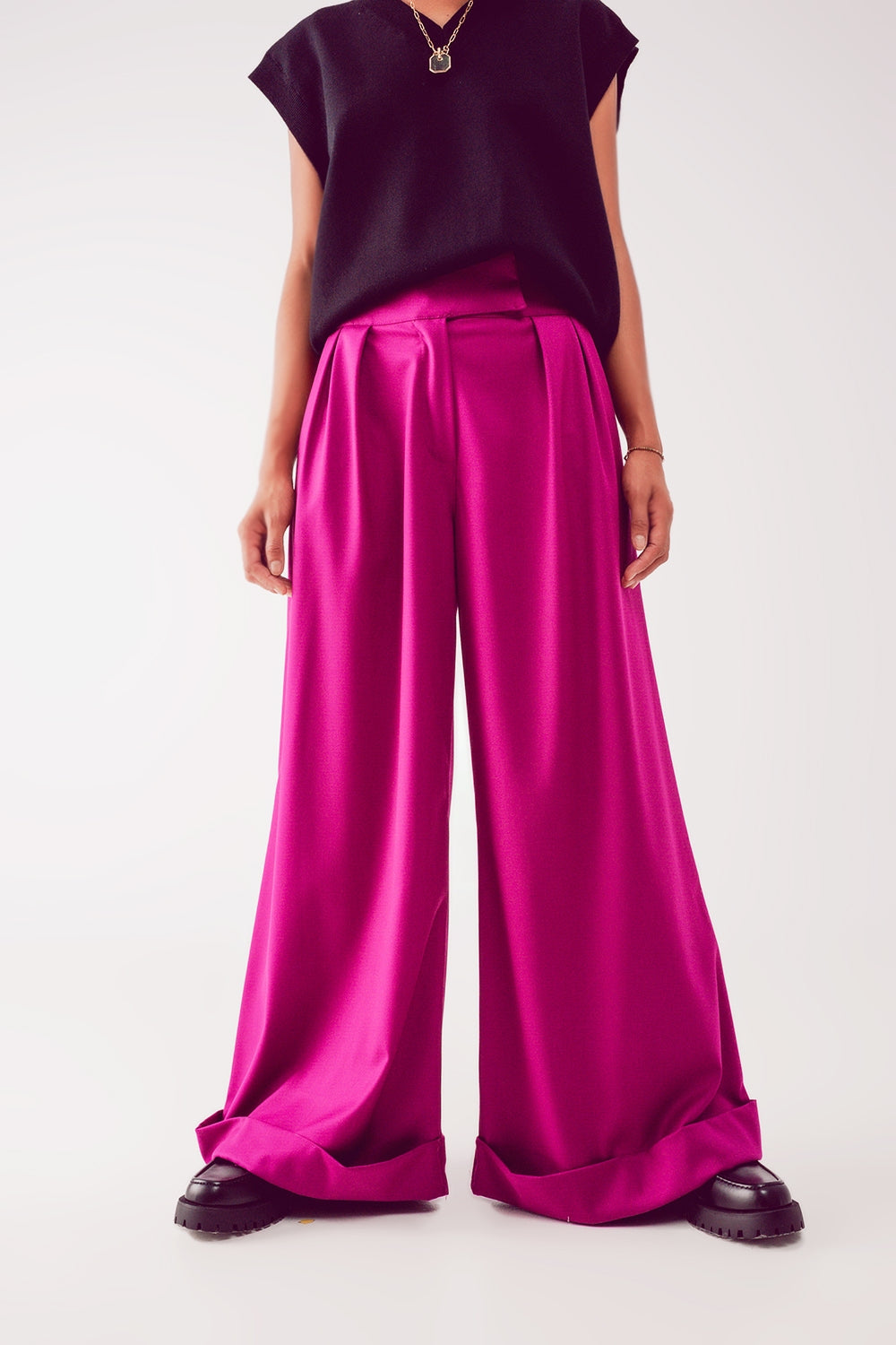 Pleated wide leg pants in fuchsia | Just Cool Beans — pants | bottoms