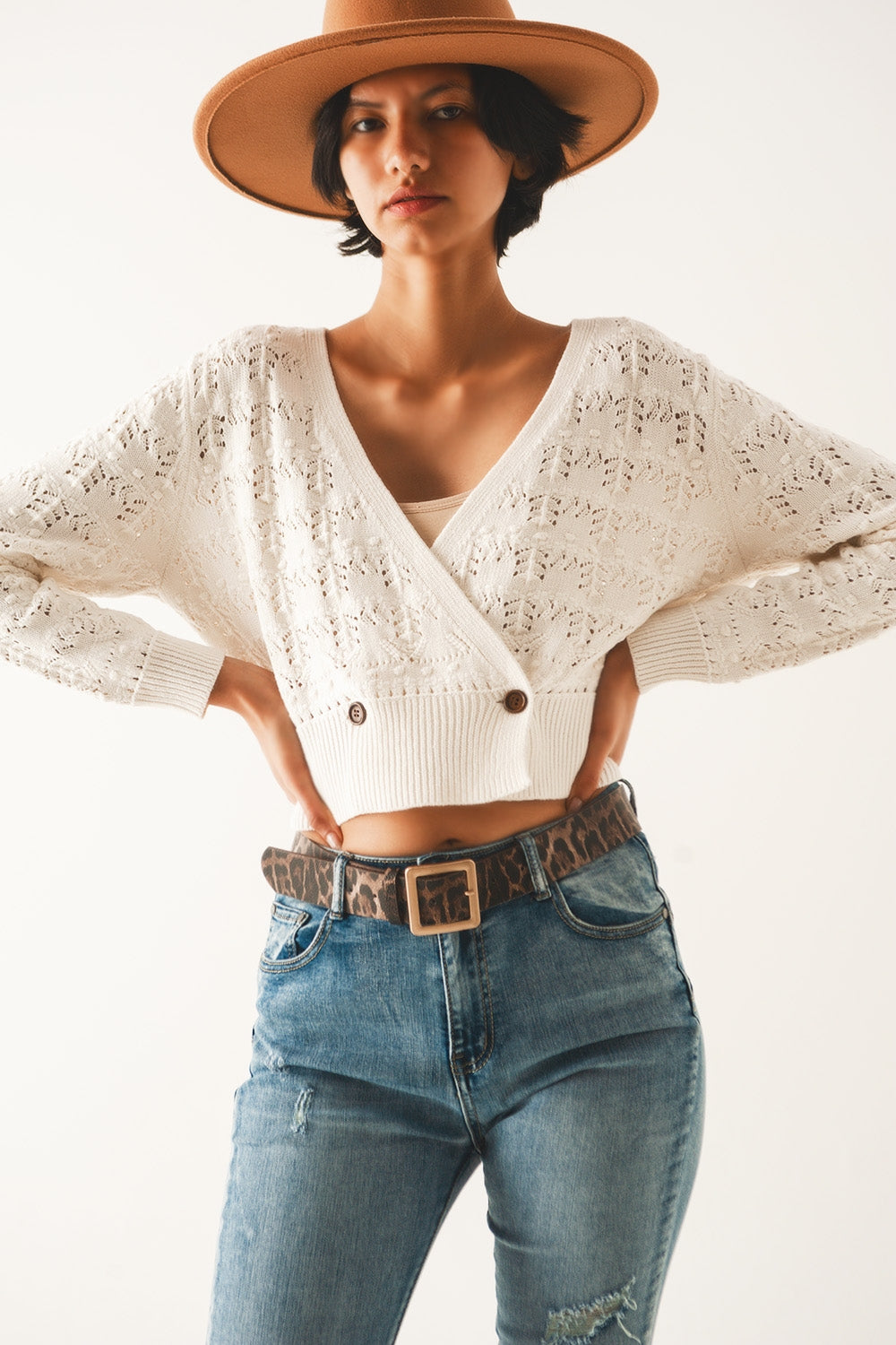 Pointelle knitted cardi in cream | Just Cool Beans — sweaters | tops