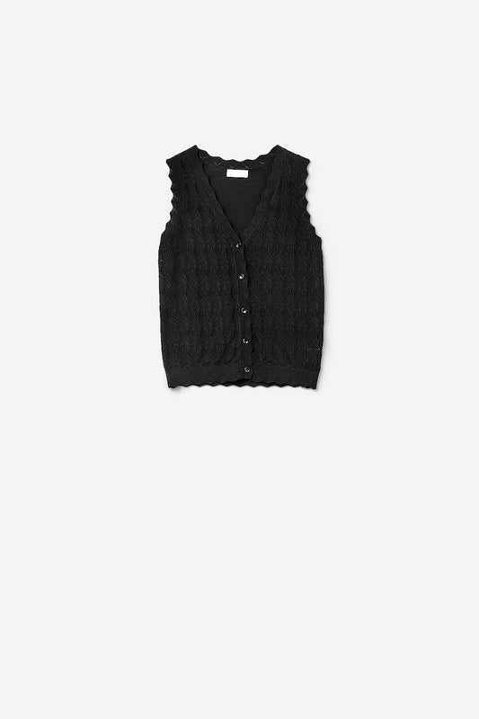 Pointelle knitted vest with scalloped edges in black | Just Cool Beans — sweaters | tops
