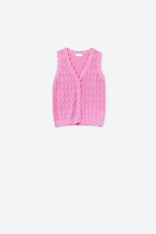 Pointelle knitted vest with scalloped edges in fuchsia | Just Cool Beans — sweaters | tops
