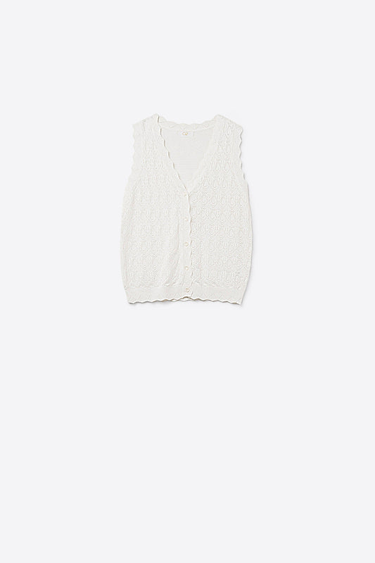 Pointelle knitted vest with scalloped edges in white | Just Cool Beans — sweaters | tops
