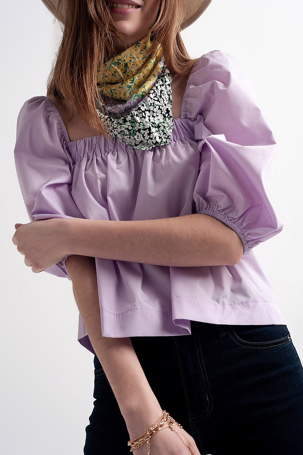 Poplin balloon sleeve top in purple | Just Cool Beans — tops