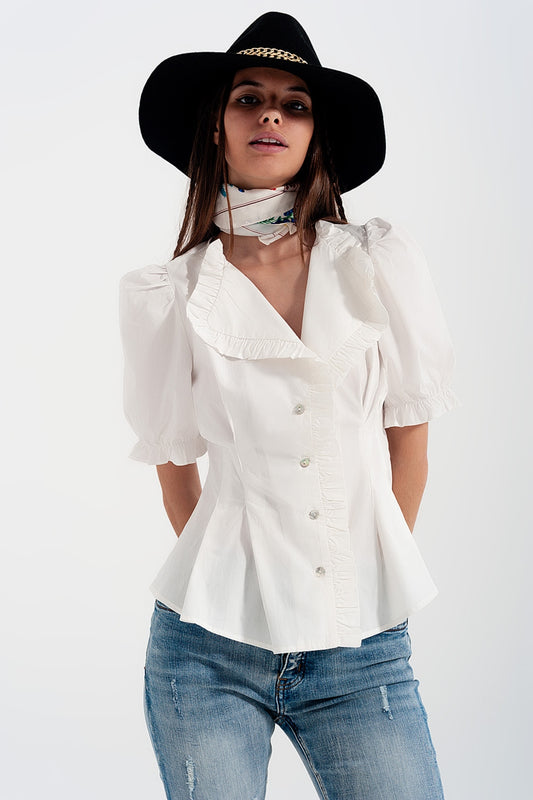 Poplin frill detail wrap blouse in cream | Just Cool Beans — shirts | tops