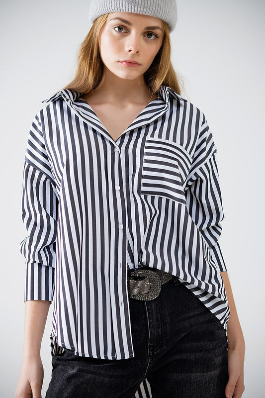 Poplin shirt with vertical stripes in black and chest pocket | Just Cool Beans — shirts | nan