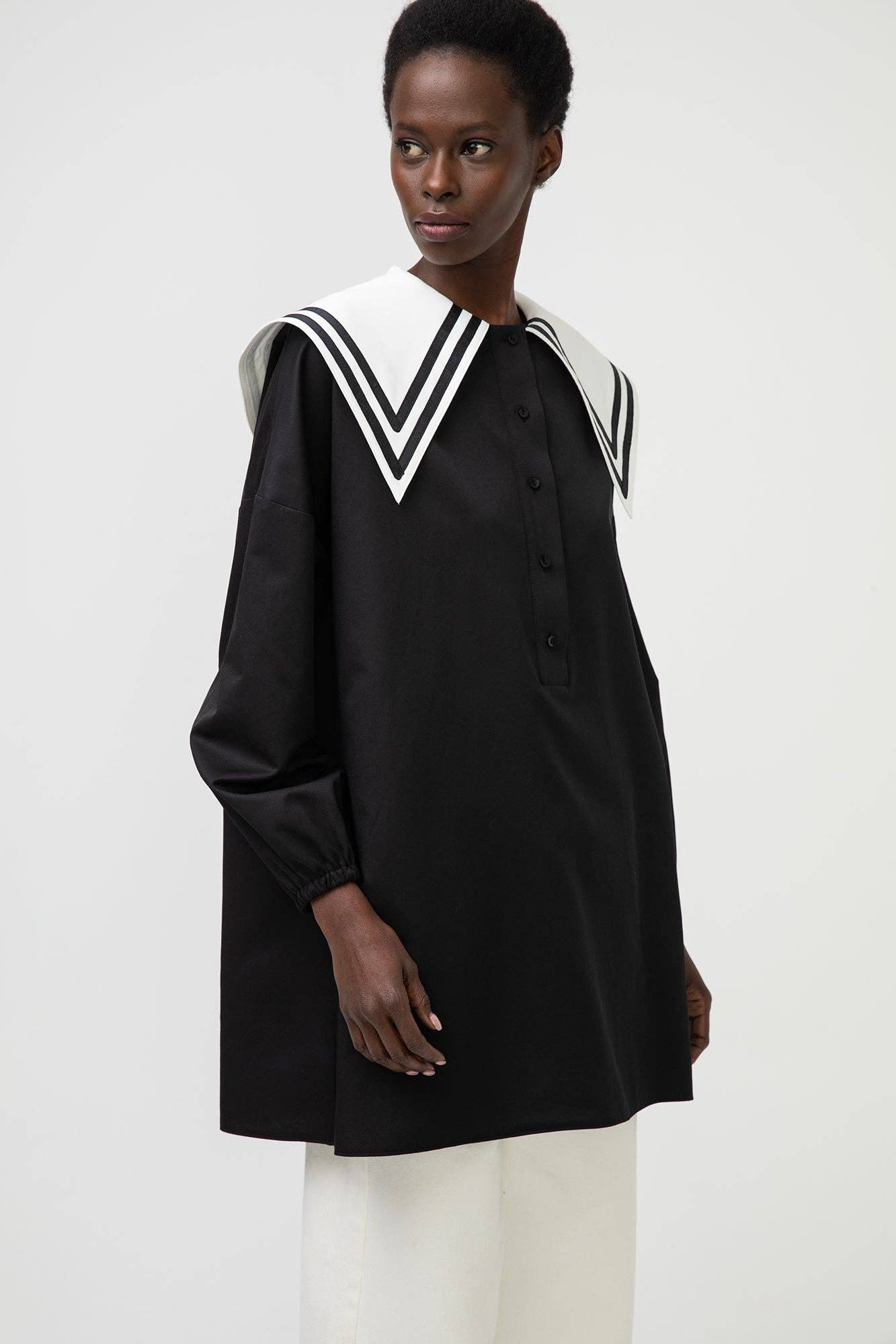 Poplin Tunic with Collar in Black - Just Cool Beans