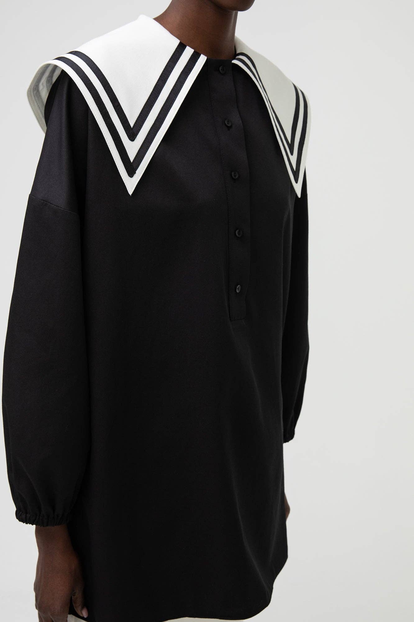 Poplin Tunic with Collar in Black - Just Cool Beans
