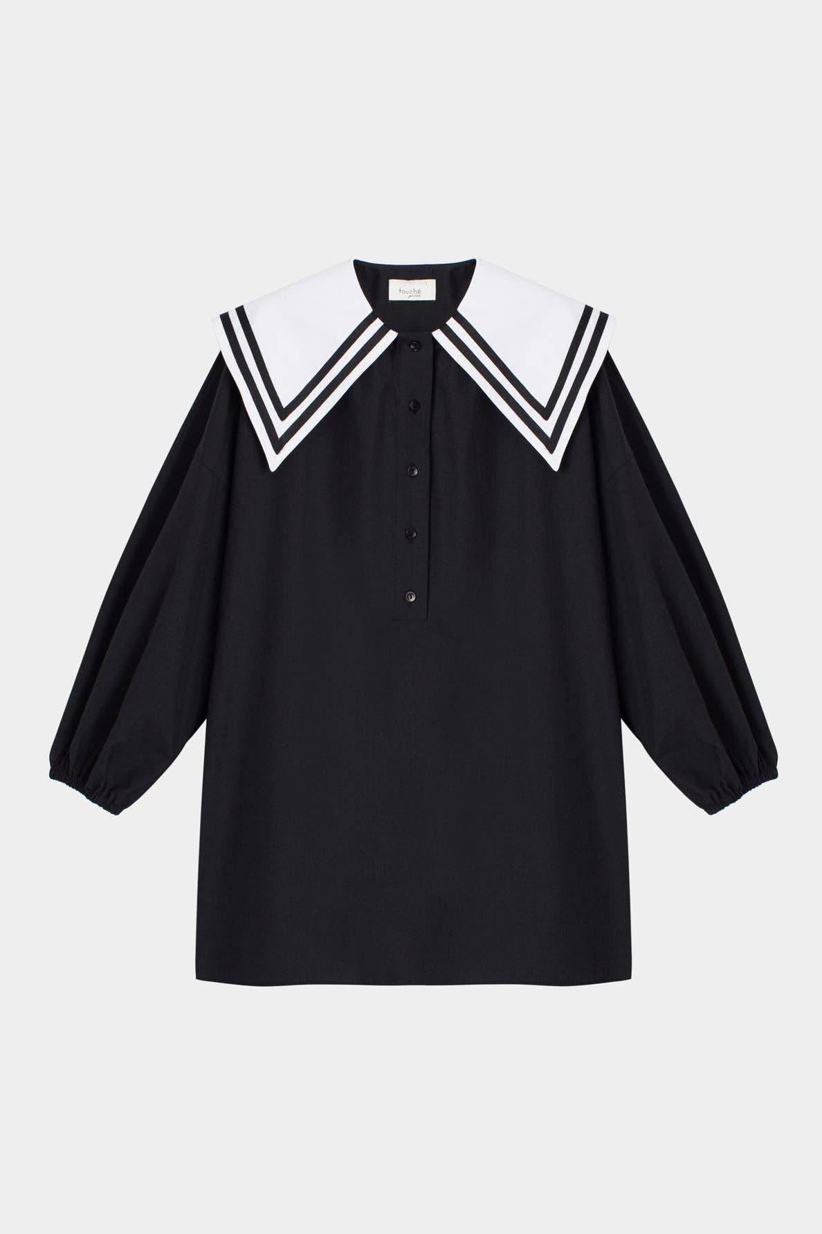 Poplin Tunic with Collar in Black - Just Cool Beans