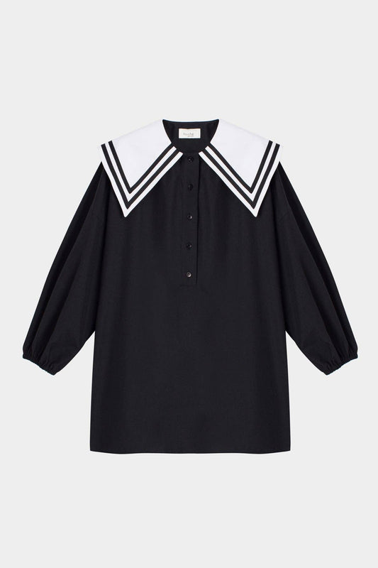 Poplin Tunic with Collar in Black - Just Cool Beans