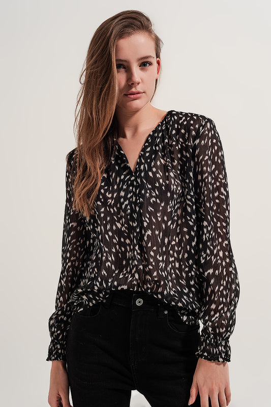 Printed sheer long sleeve blouse | Just Cool Beans — shirts | tops