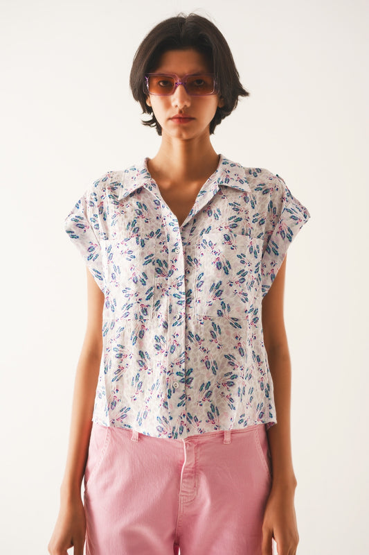 Purple blouse with pockets and floral print | Just Cool Beans — shirts | tops