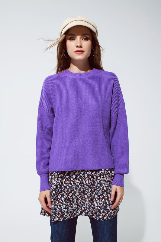 Purple chunky knitted relaxed jumper | Just Cool Beans — sweaters | tops