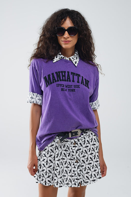 Purple relaxed t-shirt with manhattan text | Just Cool Beans — tops