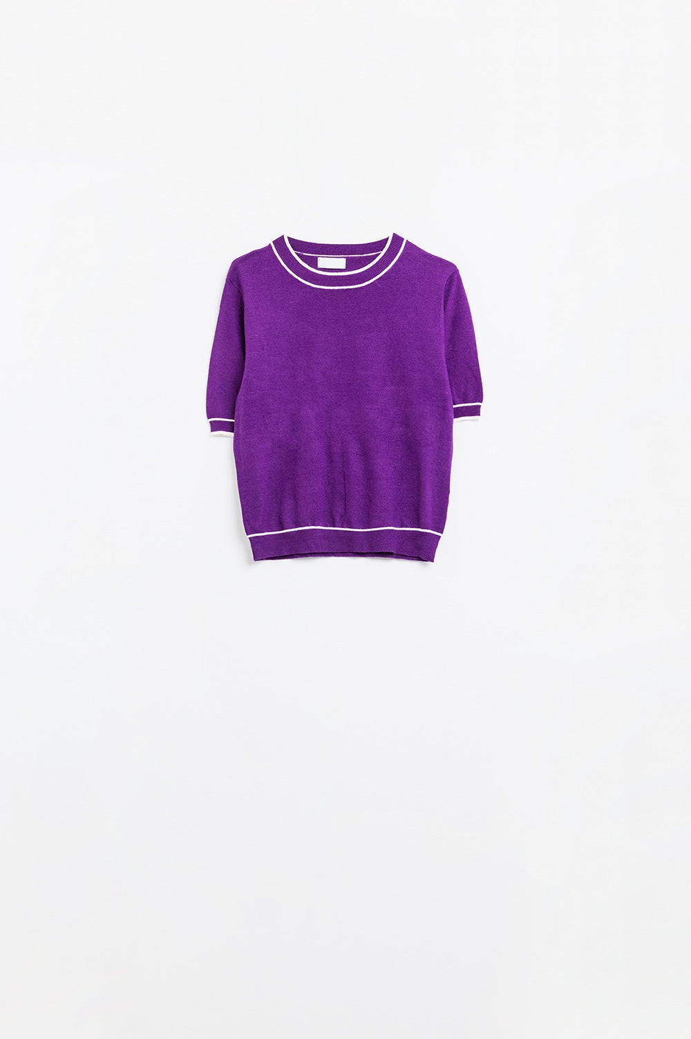 Purple short sleeve sweater with white line detail | Just Cool Beans — sweaters | bottoms