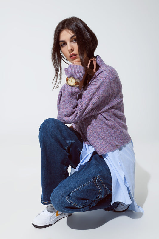 Purple soft ribbed turtleneck sweater | Just Cool Beans — sweaters | tops