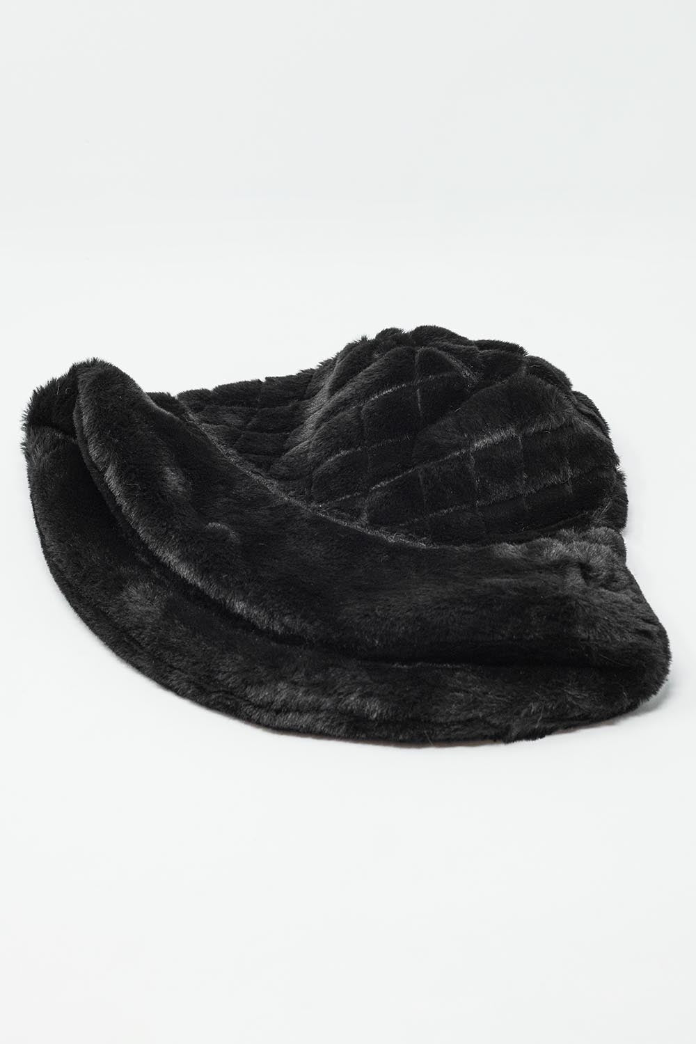 Quilted bucket hat in black faux fur | Just Cool Beans