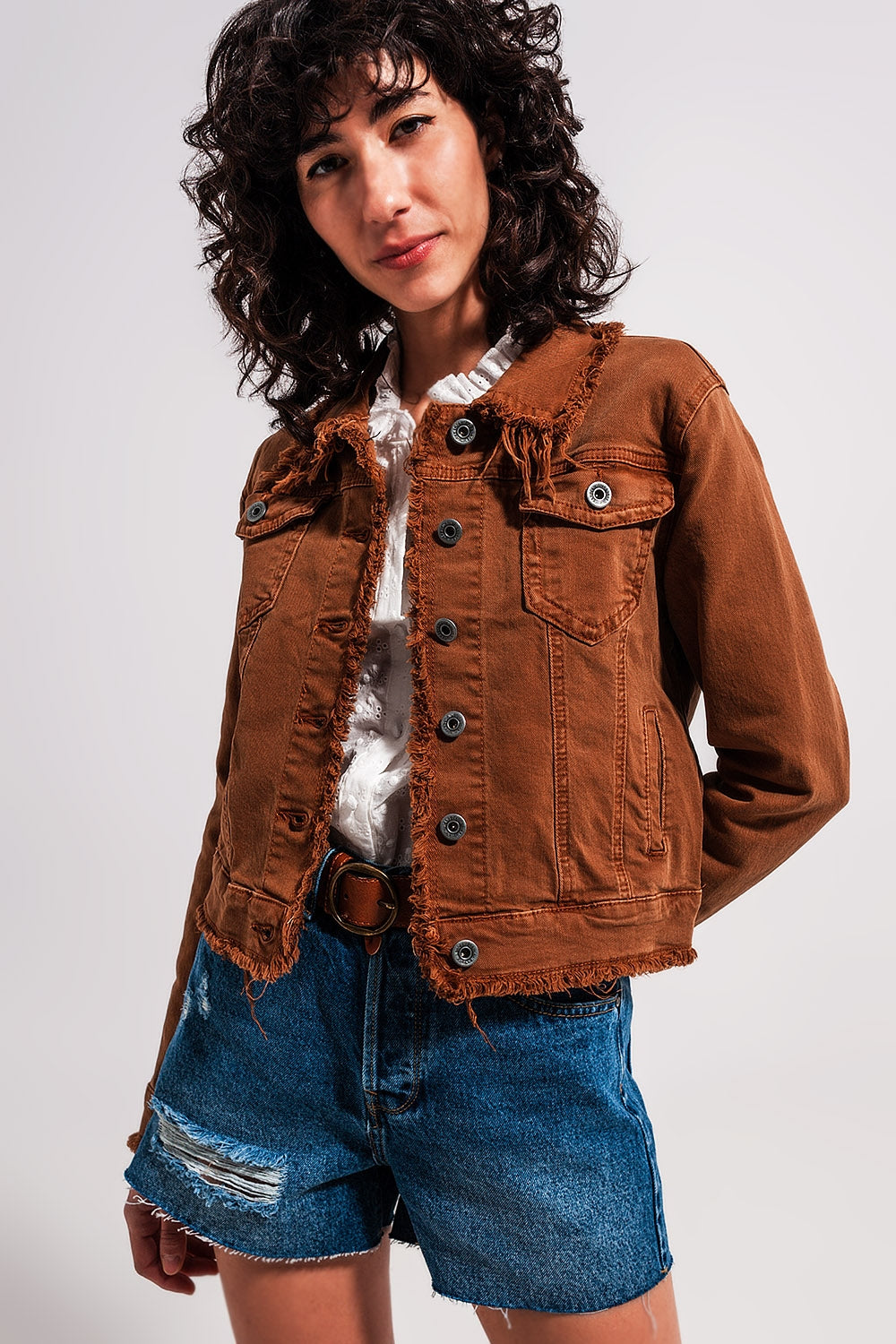 Raw edge denim jacket in brown | Just Cool Beans — coats and jackets | jackets
