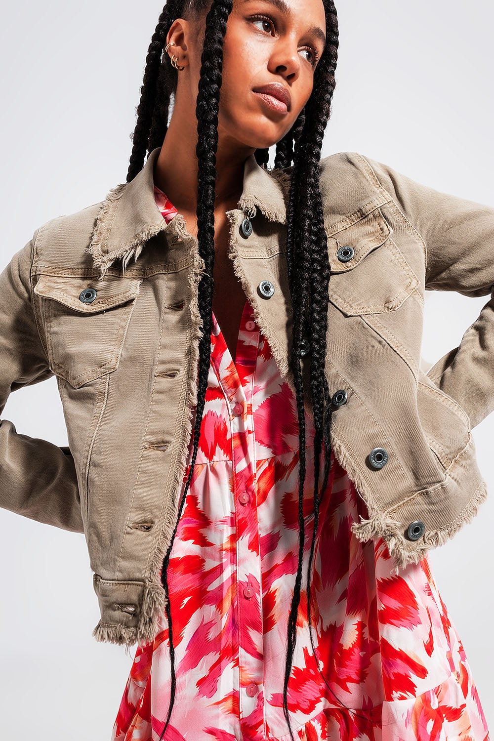 Raw edge denim jacket in gray | Just Cool Beans — coats and jackets | jackets