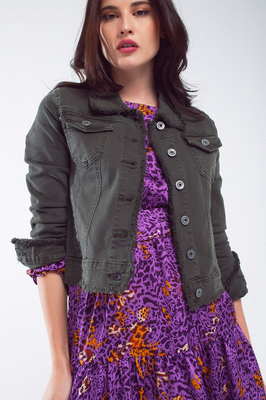 Raw edge denim jacket in military green | Just Cool Beans — coats and jackets | jackets