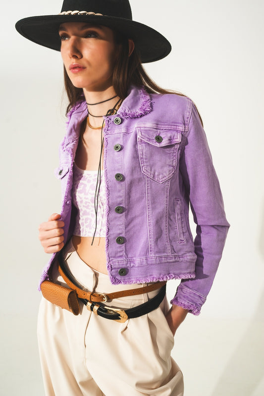 Raw edge denim jacket in purple | Just Cool Beans — coats and jackets | jackets