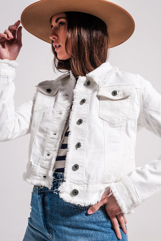 Raw edge denim jacket in white | Just Cool Beans — coats and jackets | jackets