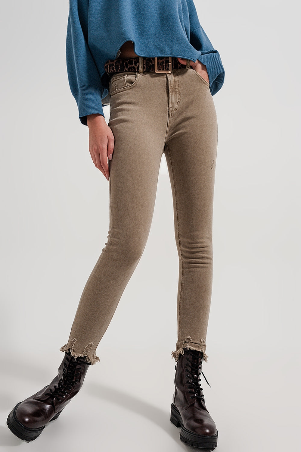 Raw hem skinny jeans in beige | Just Cool Beans — jeans | the denim shop