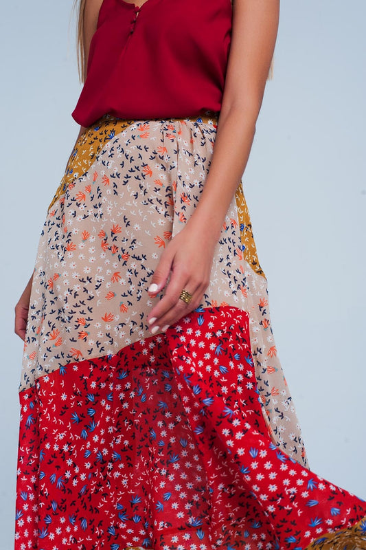 Red floral meadow bias cut midi skirt | Just Cool Beans — skirts