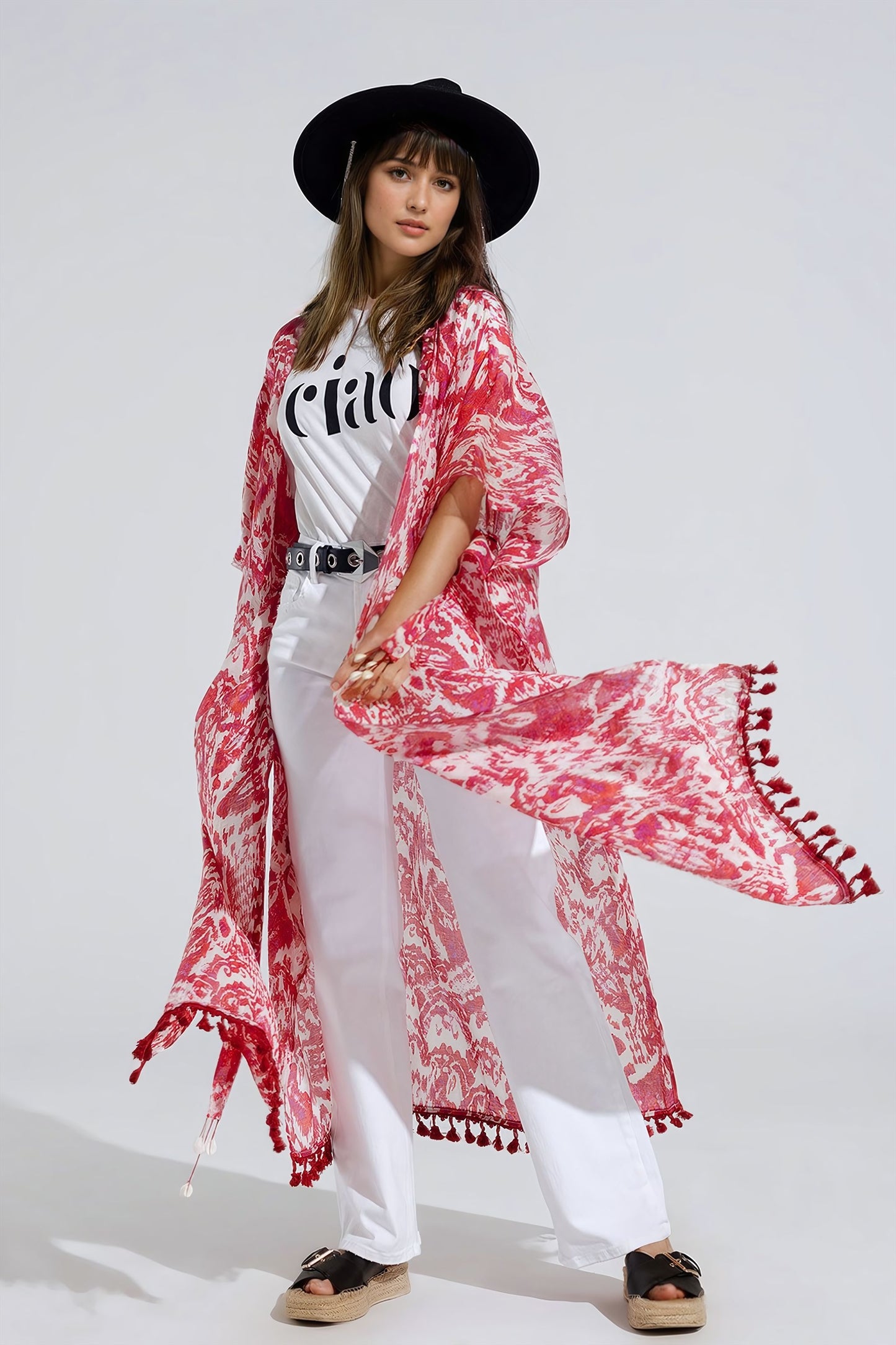Red long kimono with drawstring closing in tribal print | Just Cool Beans — dresses