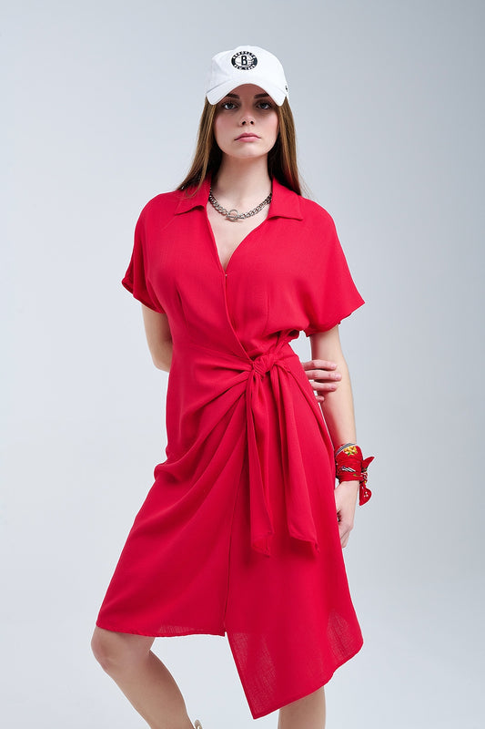Red midi dress with bow at the side | Just Cool Beans — dresses