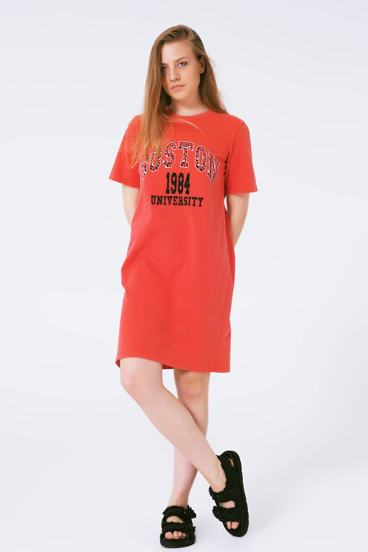 Red midi t-shirt dress boston 1984 university | Just Cool Beans — dresses