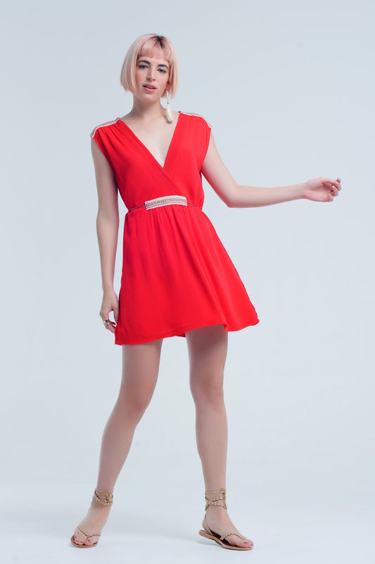 Red mini dress with embroidery | Just Cool Beans — dresses