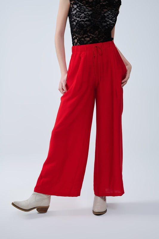 Red pants with wide leg in light viscose fabric | Just Cool Beans — pants | bottoms