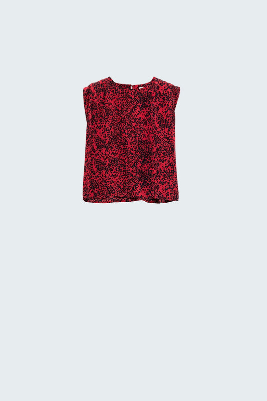 Red satin sleeveless top with animal print | Just Cool Beans — shirts | tops