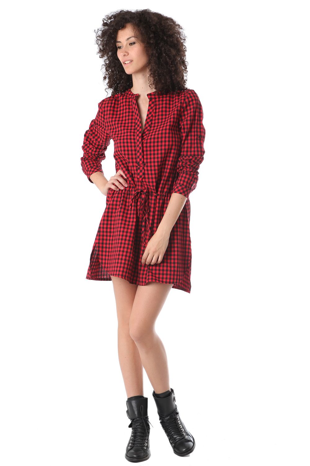 Red shirt dress in check printed fabric | Just Cool Beans — dresses