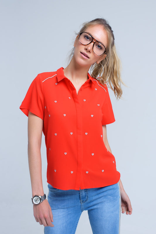 Red shirt with heart embroidery | Just Cool Beans — shirts | nan
