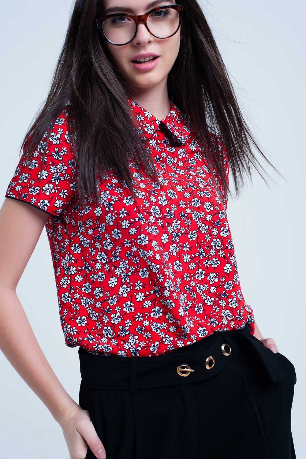 Red shirt with white flowers print | Just Cool Beans — shirts | nan