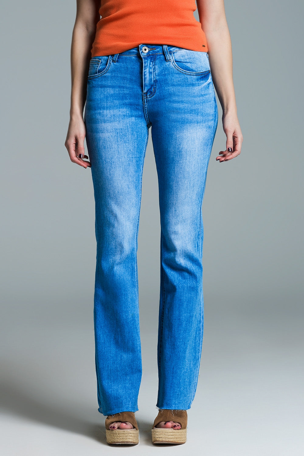 Regular waist skinny jeans with flared legs in light wash | Just Cool Beans — jeans | the denim shop