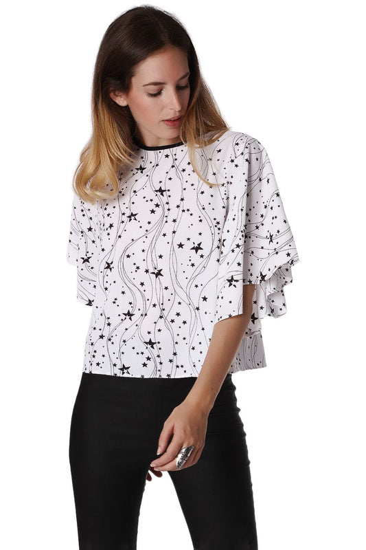 Relaxed angel sleeve top in black star print | Just Cool Beans — shirts | tops