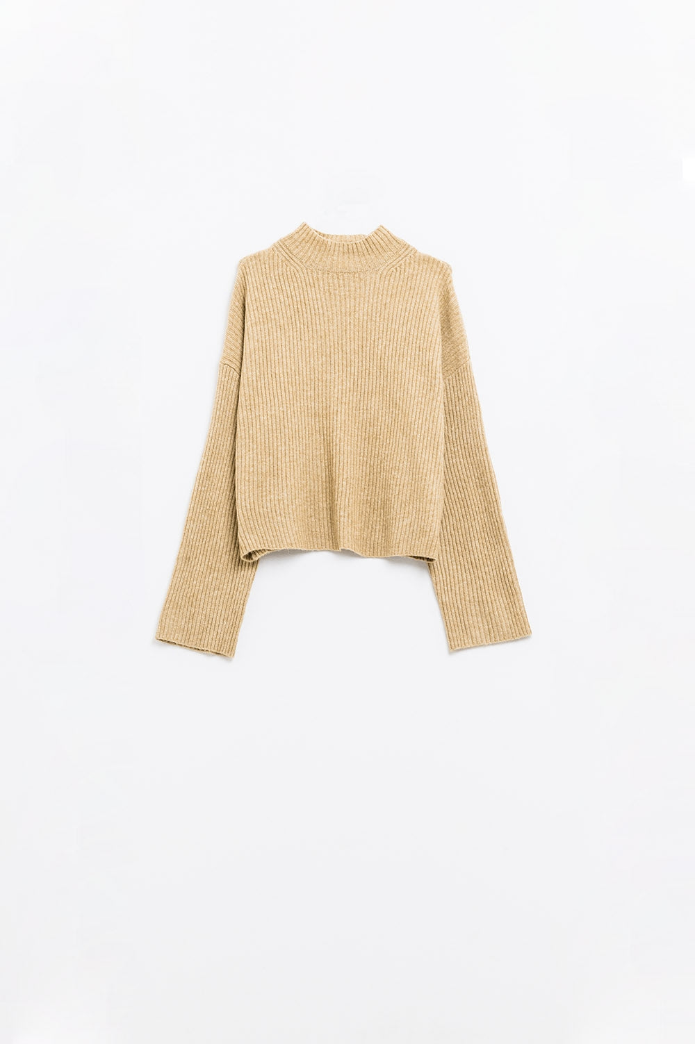 Relaxed beige ribbed high neck sweater | Just Cool Beans — sweaters | tops