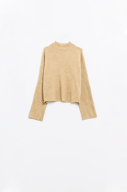 Relaxed beige ribbed high neck sweater | Just Cool Beans — sweaters | tops