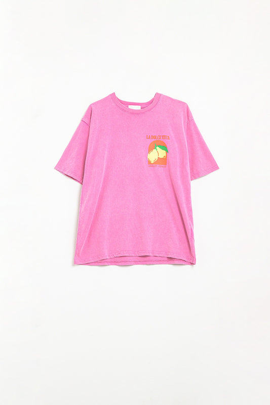 Relaxed fit t-shirt with la dolce vita print in pink | Just Cool Beans — tops | relaxed fit