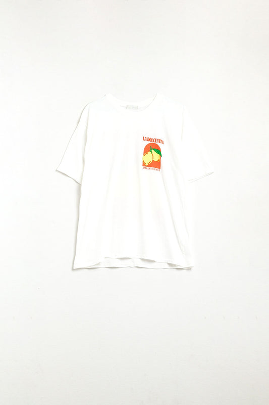 Relaxed fit t-shirt with la dolce vita print in white | Just Cool Beans — tops | relaxed fit