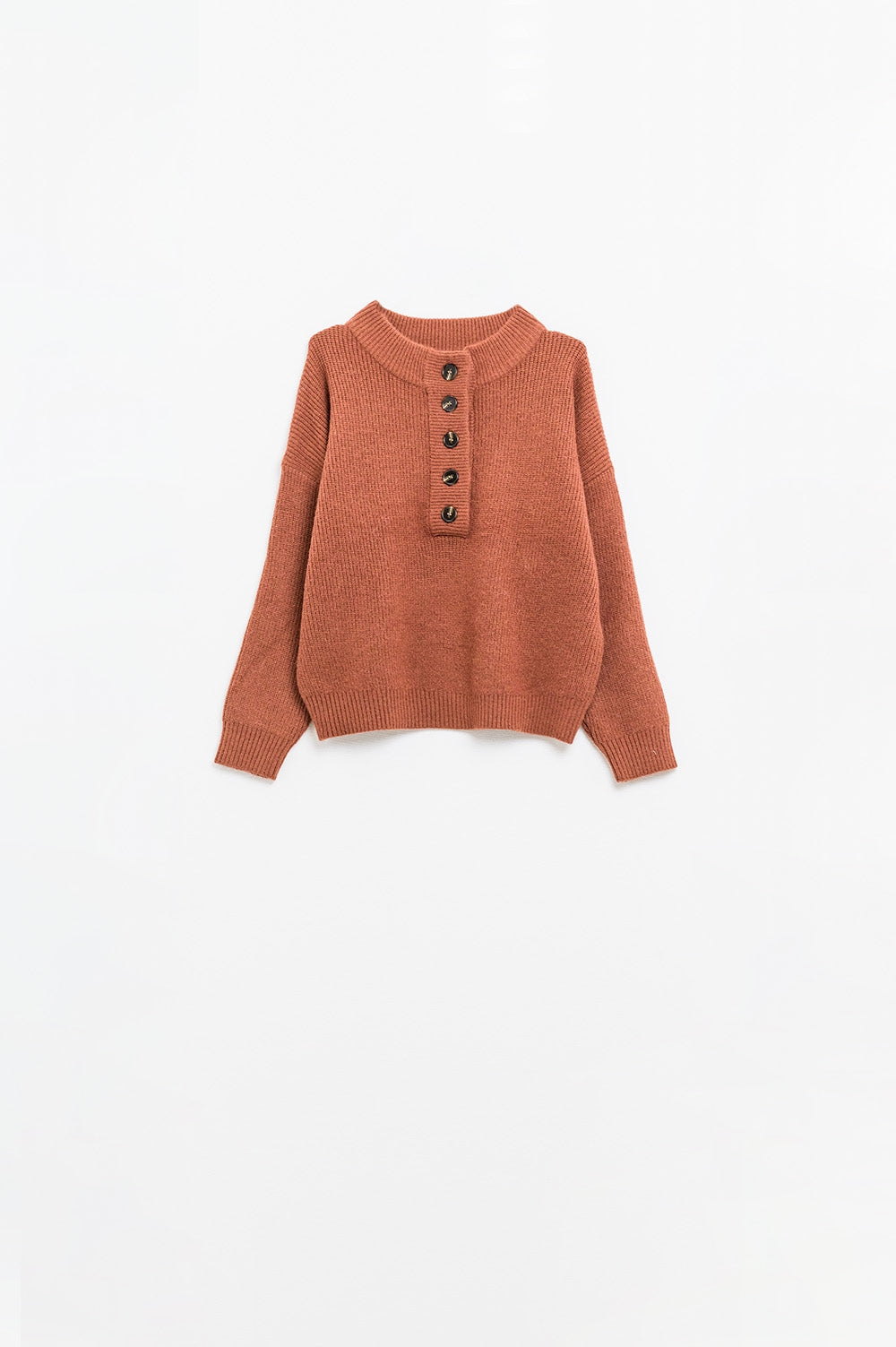 Relaxed half-button sweater in camel | Just Cool Beans — sweaters | tops