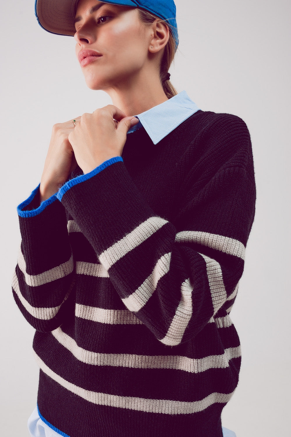 Relaxed jumper in stripe pattern in black | Just Cool Beans — sweaters | tops