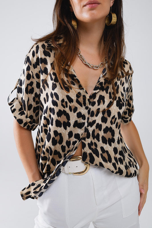 Relaxed leopard print shirt with rolled cuffs | Just Cool Beans — shirts | nan