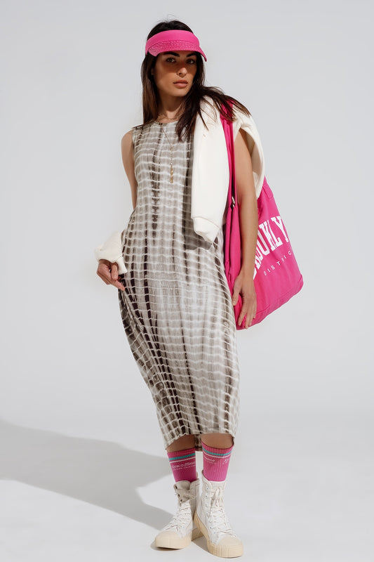Relaxed maxi tie dye dress in shades of khaki | Just Cool Beans — dresses
