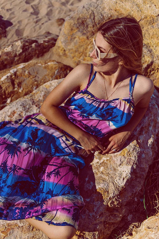 Relaxed open back maxi dress in tropical blue print | Just Cool Beans — dresses