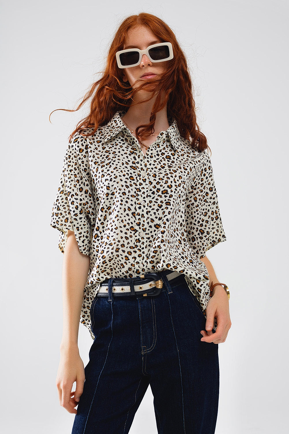 Relaxed oversized leopard print short sleeves shirt | Just Cool Beans — shirts | bottoms