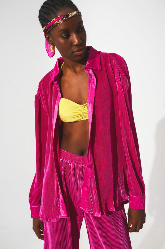 Relaxed pleated satin shirt in fuchsia | Just Cool Beans — shirts | nan