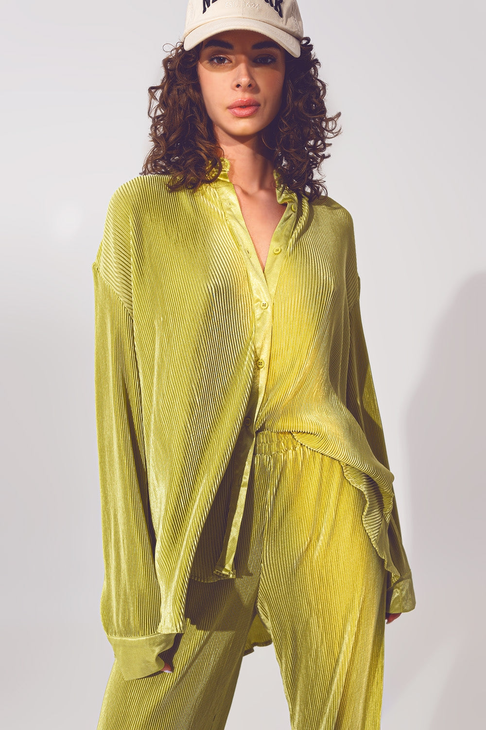 Relaxed pleated satin shirt in green | Just Cool Beans — shirts | nan